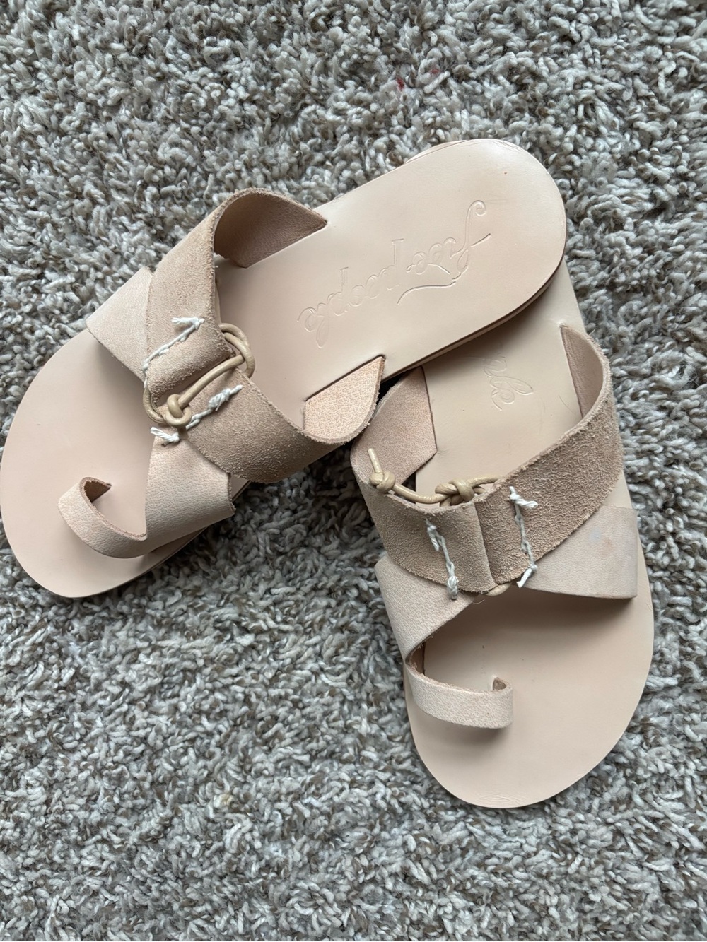 Neutral Beige Leather & Suede Slide Sandals - Women Free People sz 9 NEW